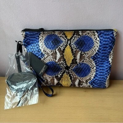 Nuevo Bolso sin asas con etiquetas Christian Siriano Kenza azul amarillo pitón diseño serpiente Foto 1 de 4