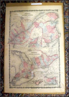 Mapa Johnson 1861 del Alto Canadá, Bajo Canadá y Nuevo Brunswick #RA887 Foto 1 de 4
