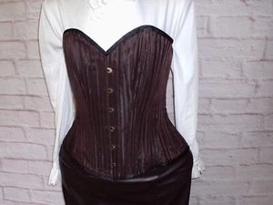 BROWN PINSTRIPE STEAMPUNK OVERBUST STEEL LACE UP CORSET 26 IN WAIST SIZE 10 - 12 - Picture 1 of 9