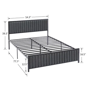 Upholstered Bed Frame Twin Queen Full Size Metal Platform Bed with Headboard - Picture 1 of 27
