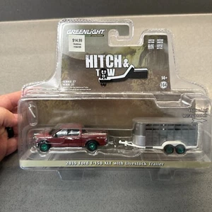 Greenlight Hitch & Tow CHASE 2019 Ford F-150 XLT Livestock Trailer Green Machine - Picture 1 of 9