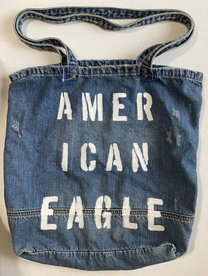 American Eagle сумка с короткими ручками Outfitters AEO синий Jean джинсовой ткани покупки книга состаренный - Изображение 1 из 4