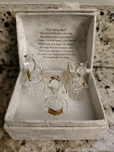 Worry Box with 3 Spun Glass Angels in White Brocade Covered Trunk - Picture 1 of 9