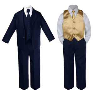 New Baby Teens Toddler Boy 7pc Wedding Formal Party Navy Suit +Vest & tie 4T-20 - Picture 1 of 29