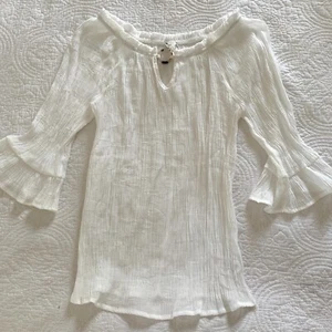 Naïf Sz S Sheer Top Optic White Gauze Shirt Boatneck Bell Sleeve Feminine Blouse - Picture 1 of 8