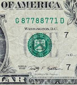 2009 1 $ Schein ausgefallene Serie, glückliche Trinärpaare (3.)  G 87788771 D (Nahradar) - Bild 1 von 3