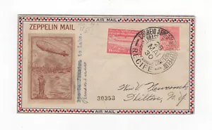 1930 Brazil Zeppelin Panamerica flight Recife-Lakehurst Roessler cover SI# 59B - Picture 1 of 2