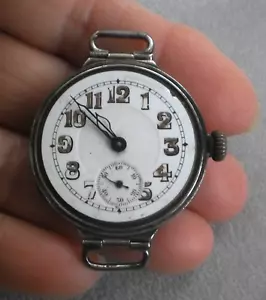 Vintage Antique WW1 Era Sterling Silver Trench Watch Repair Runs - Picture 1 of 12