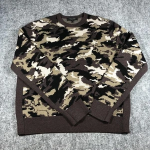 rag & bone Sweater Mens Large Brown Camo Merino Wool Crewneck Pullover Knit - Picture 1 of 8