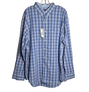 IZOD Premium Essentials Shirt Mens 3XL Blue Purple White Plaid Button Down - Picture 1 of 15