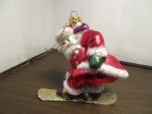 Blown Glass Christmas Ornament Santa Claus Snowboarding - Picture 1 of 4