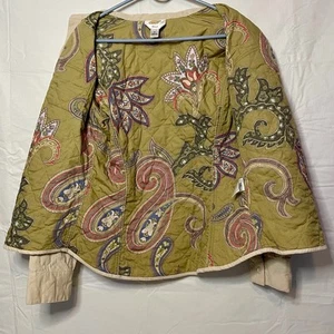 Talbots Stretch Women’s Medium Beige Jacket Quilted Paisley Green Lining - Picture 1 of 8