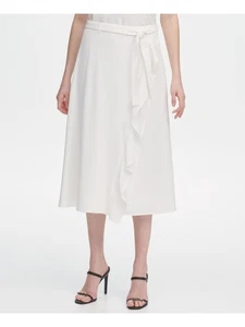 CALVIN KLEIN Womens Ivory Belted Midi Faux Wrap Skirt Size: 8 - Picture 1 of 3