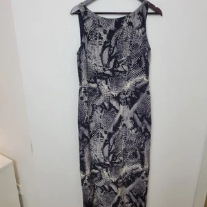Richards 100% Silk Maxi Dress Size 16 Black White Snakeskin Style Xmas Party - Picture 1 of 7