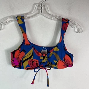 O’Neill NWOT Gala Cinched Blue Floral Bikini Top Size 14 - Picture 1 of 4