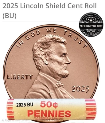 2025 P~Lincoln Shield Cent~BU OBW ROLLS of 50~Random 1964 Silver Dime~Free W Win - Image 1 of 4