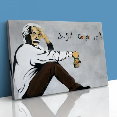 Arte de pared Einstein Just Google It Banksy impresión en lienzo imagen Foto 1 de 4