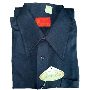 Vtg KINGS ROAD Sears Navy Blue Poly Shirt Pointed Collar Retro Men’s XL Rare-New - Picture 1 of 9