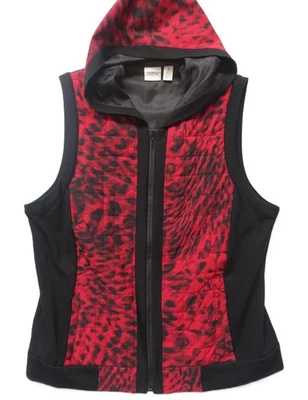 ZENERGY by CHICO'S~MINT!!~RED BLACK LEOPARD QUILTED PRINT HOODED VEST SZ: 3=16 - Image 1 of 4