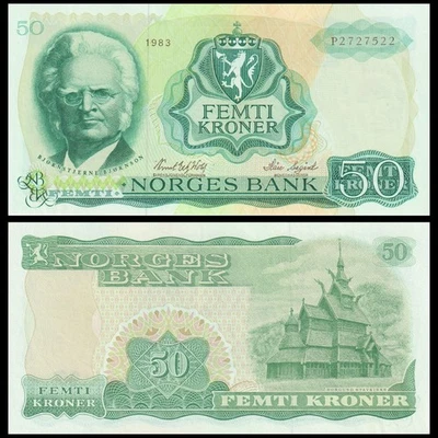 🇳🇴 Norway  50 Kroner  1983  P 37 d   “P” Prefix   Crisp GEM UNC - Image 1 of 4