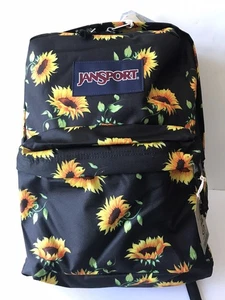 WOMEN'S JANSPORT BLACK/YELLOW SUNFLOWERS SUPERBREAK PLUS BACKPACK/LAPTOP NWT - Picture 1 of 11