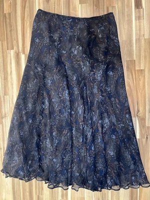 Maxi Falda Sundance 100% Seda Azul Marino Periwinkle Marrón Fluida Para Mujer Talla 14 Forrada Foto 1 de 4