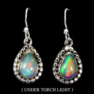 925 Sterling Silver Earrings Pear Fire Opal 9x6mm Natural Gemstone Jewelry - Picture 1 of 13