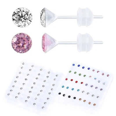 30 Pairs CZ Plastic Post Earrings for Girls - Hypoallergenic Stud Earrings fo... - Image 1 of 4