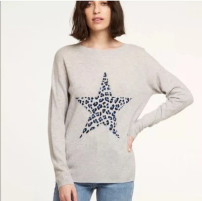 Suéter Otoño Cachemira Azul y Gris Leopardo Estrella Talla XS Foto 1 de 4