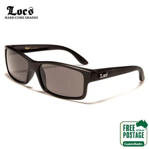 Locs Men's Sunglasses - Black - Slim Rectangular Frame - Black Wooden Arms UV400 - Photo 1/3