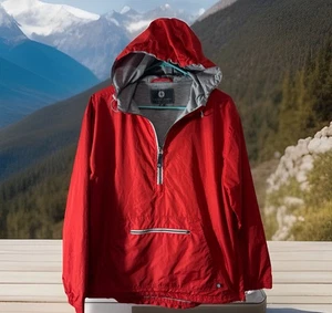 Y2K Lauren James Pullover Womens Sz M Red Hooded Half Zip Windbreaker  Chic - Picture 1 of 6