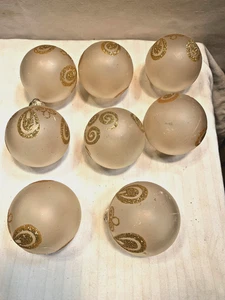 8 Vintage Weihnachten von Rauch matt klar Kugel Ornamente handbemalt gold filigran - Bild 1 von 5