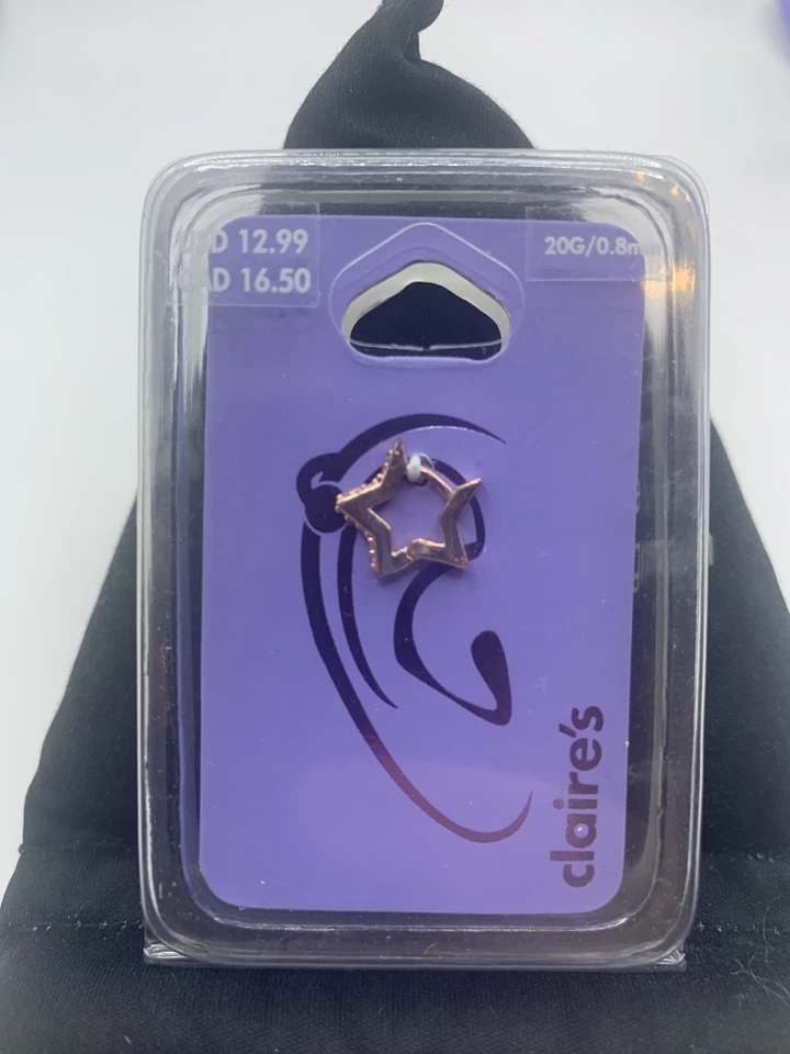 NUEVO Pendiente Claire's Cartílago Hermoso Color Oro Rosa Estrella 20G/0.8mm CL Foto 1 de 3