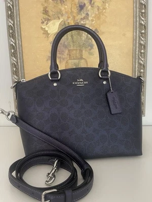 NWT COACH Sadie Satchel Bag Handbag  in Signature Canvas Silver Blue CCM71 - Image 1 of 4