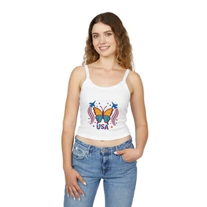 USA Schmetterling Spaghettiträger Tank Top patriotisch ärmellos Festival Shirt Geschenk - Bild 1 von 17