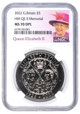 2022 £5 Great Britain NGC MS70 DPL QEII Memorial King Charles III Obv - TOP POP - Image 1 of 2