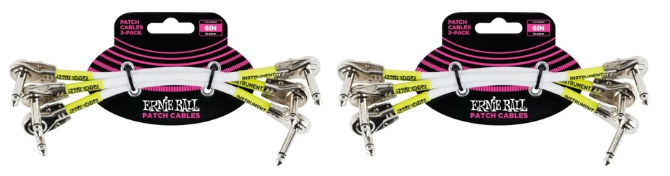 2 PACK Ernie Ball 6052 Ultraflex 6" Pancake Patch Cables, Pack of 3, White - Image 1 of 3