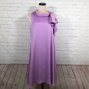 Robbie Bee Lavender Sleeveless Trapeze Dress Womans 14 Tie Neck Cowl New - Picture 1 of 7
