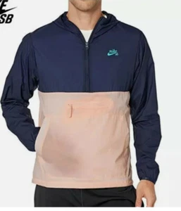 Nike SB Anorak 1/2 Zip Hooded Jacket Mens Large Pink Blue AO0296-451 Lightweight - Picture 1 of 3