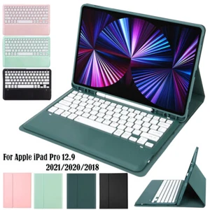 Bluetooth Keyboard Smart Case For iPad Pro 12.9 2021 2020 2018 Tablet Flip Cover - Picture 1 of 20