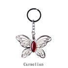 Healing Natural Stone Stainless Steel Butterfly Pendant Keychain for Women Men