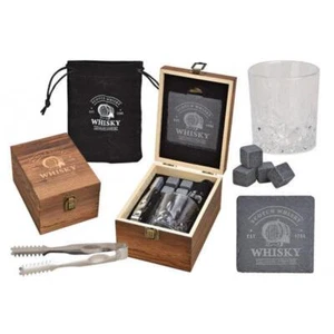 Juego de whisky con copa, piedra basáltica con alicates en caja de madera - Imagen 1 de 1