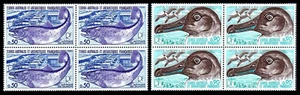 FSAT/TAAF 1977. Salmon, Albatross. Sc.70,72 Blocks of 4. MNH - Picture 1 of 1