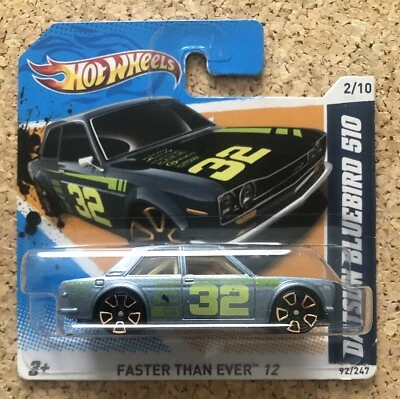 Hot Wheels 2012 Faster Than Ever Datsun Bluebird 510 gris * tarjeta corta * vena 15A Foto 1 de 4