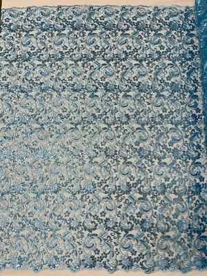 Tela metálica de encaje floral - azul bebé - lentejuelas florales bordadas por yarda Foto 1 de 4