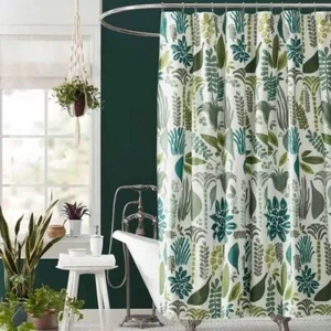 72 x 72 inch Cotton Poly Shower Curtain with Garden Leaves Herb Floral Pattern - Picture 1 of 2