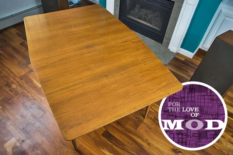 Walnut Mid Century Modern Dining Table with Extension Leaf Cover