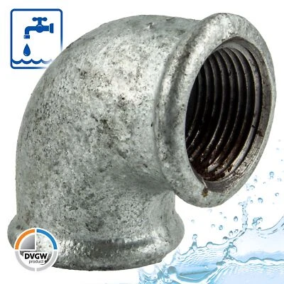 GEBO Temperguss-Gewindefitting verzinkt Winkel 90°, IG x IG, Typ 90, DVGW - verschied