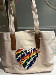 MICHAEL KORS Large Tote Pride Bag Canvas Foldable Natural Acorn Leather Trim NWT - Picture 1 of 17
