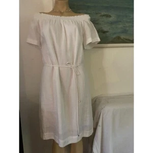 🌱 Immaculate Jacqui-E white linen lined dress 14 on/off shoulder new - Picture 1 of 5